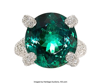 55088&colon; Tourmaline&comma; Diamond&comma; Platinum Ring  Stones&colon; Oval