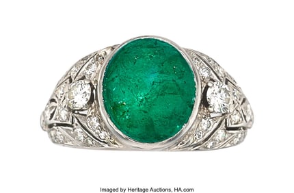 55335&colon; Colombian Emerald&comma; Diamond&comma; Platinum Ring  Stone