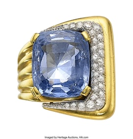 55253&colon; Ceylon Sapphire&comma; Diamond&comma; Platinum&comma; Gold Ring   