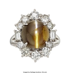 55013&colon; Cat's-Eye Chrysoberyl&comma; Diamond&comma; Platinum Ring  S