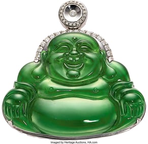 55090&colon; Jadeite Jade&comma; Diamond&comma; White Gold Pendant  Stone
