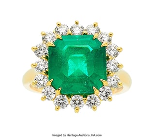 55018&colon; Zambian Emerald&comma; Diamond&comma; Gold Ring  Stones&colon; Squ