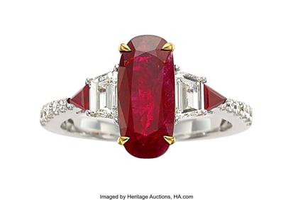 55340&colon; Burma Ruby&comma; Diamond&comma; Gold Ring  Stones&colon; Cushion-