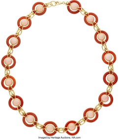 55027&colon; Coral&comma; Agate&comma; Gold Necklace  Stones&colon; Coral caboc