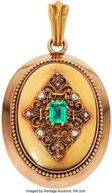 55259&colon; Antique Emerald&comma; Diamond&comma; Gold Pendant  Stones&colon; 