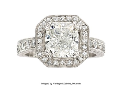 55195&colon; Diamond&comma; Platinum Ring  Stones&colon; Cushion-shaped d