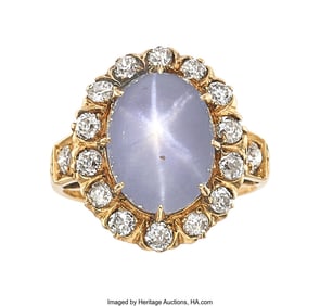 55261&colon; Antique Star Sapphire&comma; Diamond&comma; Gold Ring  Stone