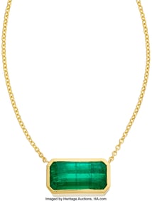 55098&colon; Emerald&comma; Gold Necklace  Stones&colon; Emerald-cut emer