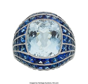 55197&colon; Sabrina Aquamarine&comma; Sapphire&comma; Platinum Ring  Sto