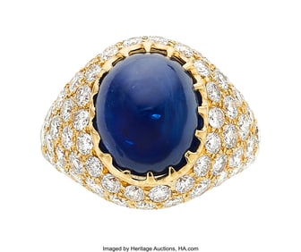 55035&colon; Oscar Heyman Ceylon Sapphire&comma;  Diamond&comma; Gold Rin