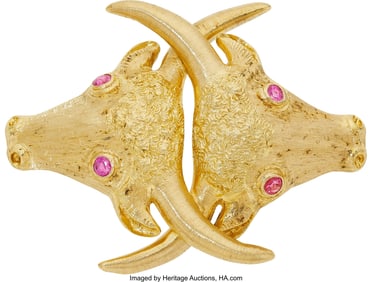 55200&colon; Lalaounis Ruby&comma; Gold Brooch  Stones&colon; Round-shape