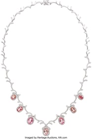 55348&colon; Padparadscha Sapphire&comma; Diamond&comma; Platinum Necklac