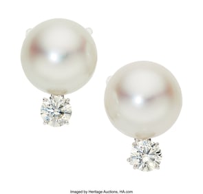 55039&colon; South Sea Cultured Pearl&comma; Diamond&comma; Platinum&comma;  Wh