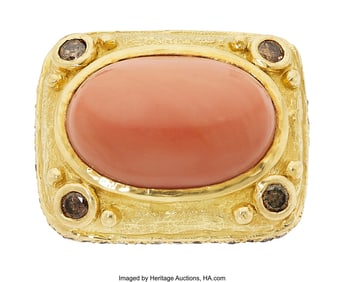 55040&colon; Katy Briscoe Coral&comma; Colored Diamond&comma; Gold Ring  