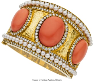 55041&colon; Rothschilds Coral&comma; Diamond&comma; Cultured Pearl&comma;  Gol