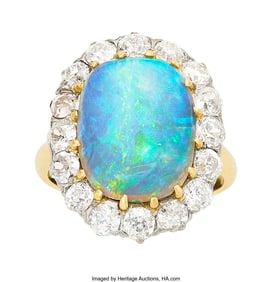 55268&colon; Opal&comma; Diamond&comma; Platinum-Topped Gold Ring  Stones