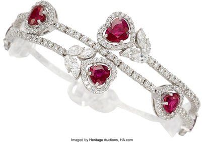 55208&colon; Nini Burma Ruby&comma; Diamond&comma; White Gold Bracelet  S