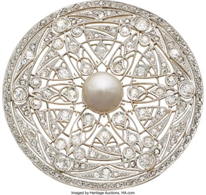 55269&colon; Antique Natural Pearl&comma; Diamond&comma;  Platinum-Topped
