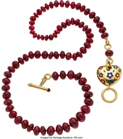 55045&colon; Ruby&comma; Enamel&comma; Gold Necklace  Stones&colon; Ruby beads 