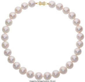 55355&colon; South Sea Cultured Pearl&comma; Diamond&comma; Gold Necklace