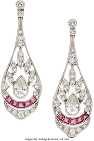 55274&colon; Art Deco Diamond&comma; Ruby&comma; Platinum Earrings   Ston