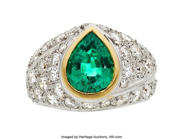 55052&colon; Zambian Emerald&comma; Diamond&comma; Gold Ring  Stones&colon; Pea