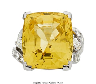 55358&colon; Ceylon Yellow Sapphire&comma; Diamond&comma; Platinum Ring  
