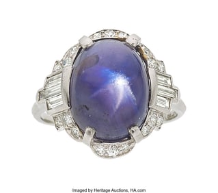 55276&colon; Purple Star Sapphire&comma; Diamond&comma; Platinum Ring  St