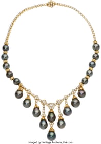 55361&colon; Diamond&comma; South Sea Cultured Pearl&comma;  Gold Necklac
