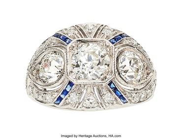 55280&colon; Art Deco Diamond&comma; Synthetic Sapphire&comma; Platinum R