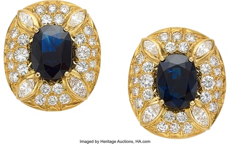 55059&colon; Sapphire&comma; Diamond&comma; Gold Earrings  Stones&colon; Cushio