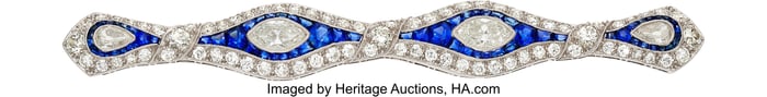 55282&colon; Art Deco Diamond&comma; Sapphire&comma;  Platinum&comma; Gold Broo