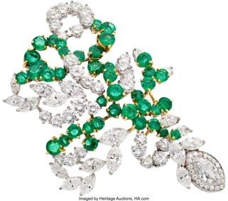 55225&colon; Diamond&comma; Emerald&comma; Platinum&comma; Gold Brooch  Stones&colon;