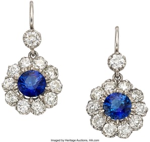 55285&colon; Ceylon Sapphire&comma; Diamond&comma; Platinum&comma; Gold Earring