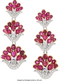 55368&colon; Ruby&comma; Diamond&comma; Gold Earrings  Stones&colon; Pear and o