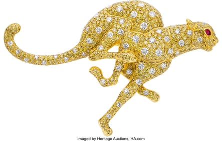 55064&colon; Colored Diamond&comma; Diamond&comma; Ruby&comma; Gold Brooch  Sto