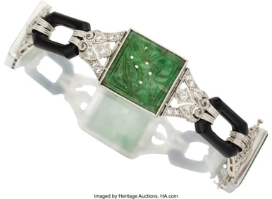 55288&colon; Art Deco Jadeite Jade&comma; Diamond&comma; Black Onyx&comma;  Pla