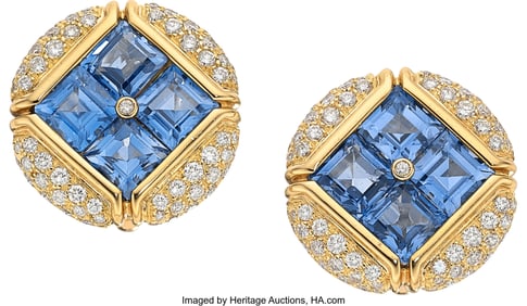 55235&colon; Bvlgari Sapphire&comma; Diamond&comma; Gold Earrings&comma; French
