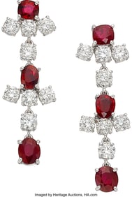 55373&colon; Burma Ruby&comma; Diamond&comma; White Gold Earrings  Stones