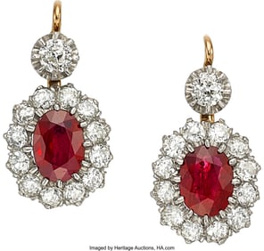 55291&colon; Ruby&comma; Diamond&comma; Platinum-Topped Gold Earrings  St