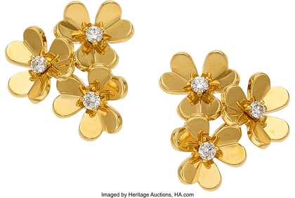 55074&colon; Van Cleef & Arpels Diamond&comma; Gold Earrings  Stone