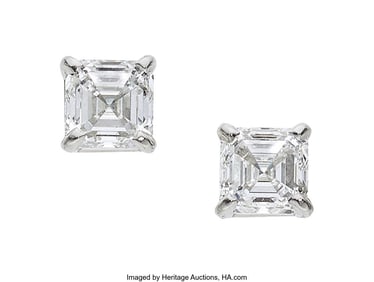 55129&colon; Diamond&comma; Platinum Earrings  Stones&colon; Square emera