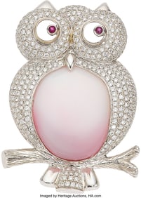 55079&colon; Conch Pearl&comma; Diamond&comma; Ruby&comma;  White Gold Pendant-