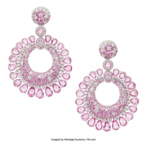 55080&colon; Assil Pink Sapphire&comma; Diamond&comma; White Gold Earring