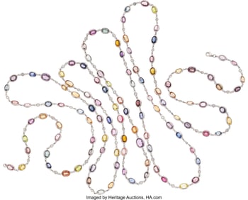 55081&colon; Multi-Color Sapphire&comma; Diamond&comma; White Gold Neckla