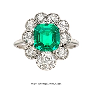 55295&colon; Colombian Emerald&comma; Diamond&comma; Platinum Ring   Ston