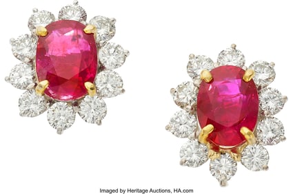 55379&colon; Burma Ruby&comma; Diamond&comma; Gold Earrings  Stones&colon; Oval
