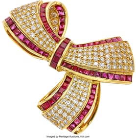 55390&colon; Ruby&comma; Diamond&comma; Gold Brooch  Stones&colon; Square-shape