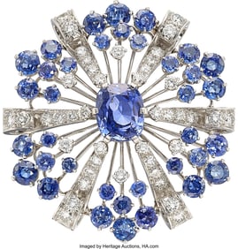 55312&colon; Oscar Heyman Sapphire&comma; Diamond&comma;  Platinum Brooch