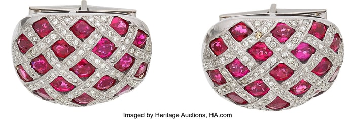 55149&colon; Ruby&comma; Diamond&comma; White Gold Cuff Links  Stones&colon; Ov